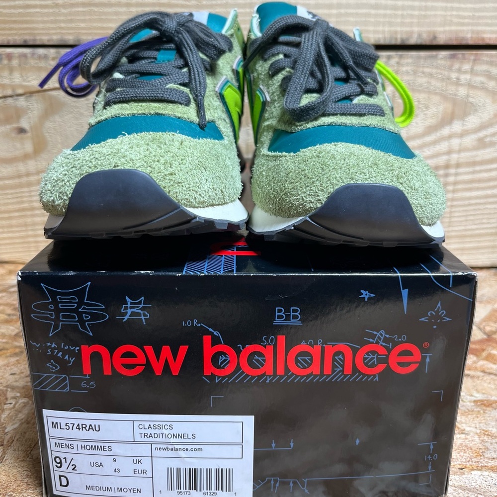 New Balance Green Lime Teal Suede Sneakers - Picture 4 of 6